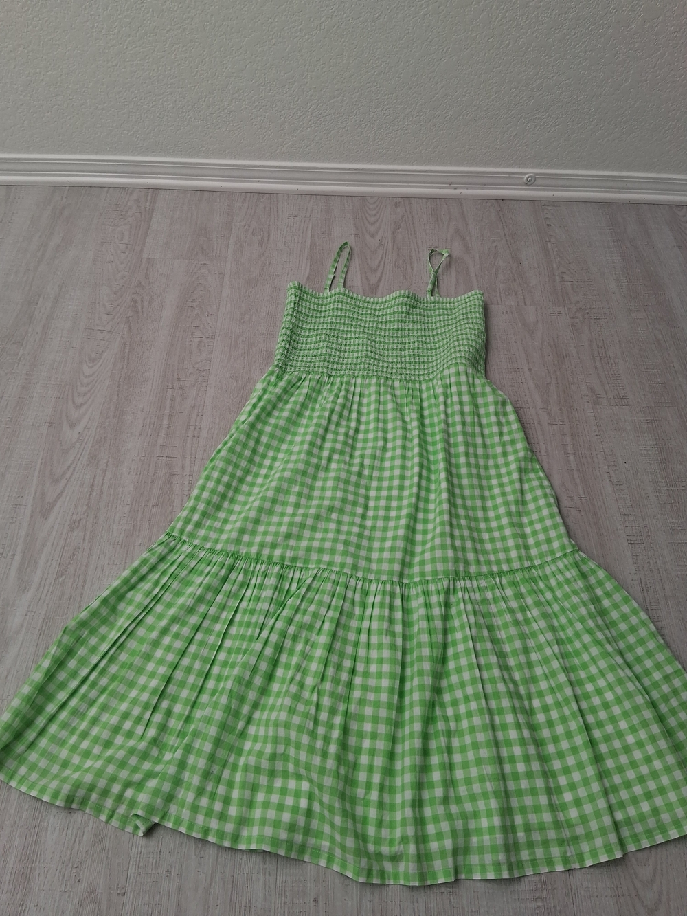 J. Crew Gingham Dress Maxi Tiered Women's XL Green Spaghetti Straps